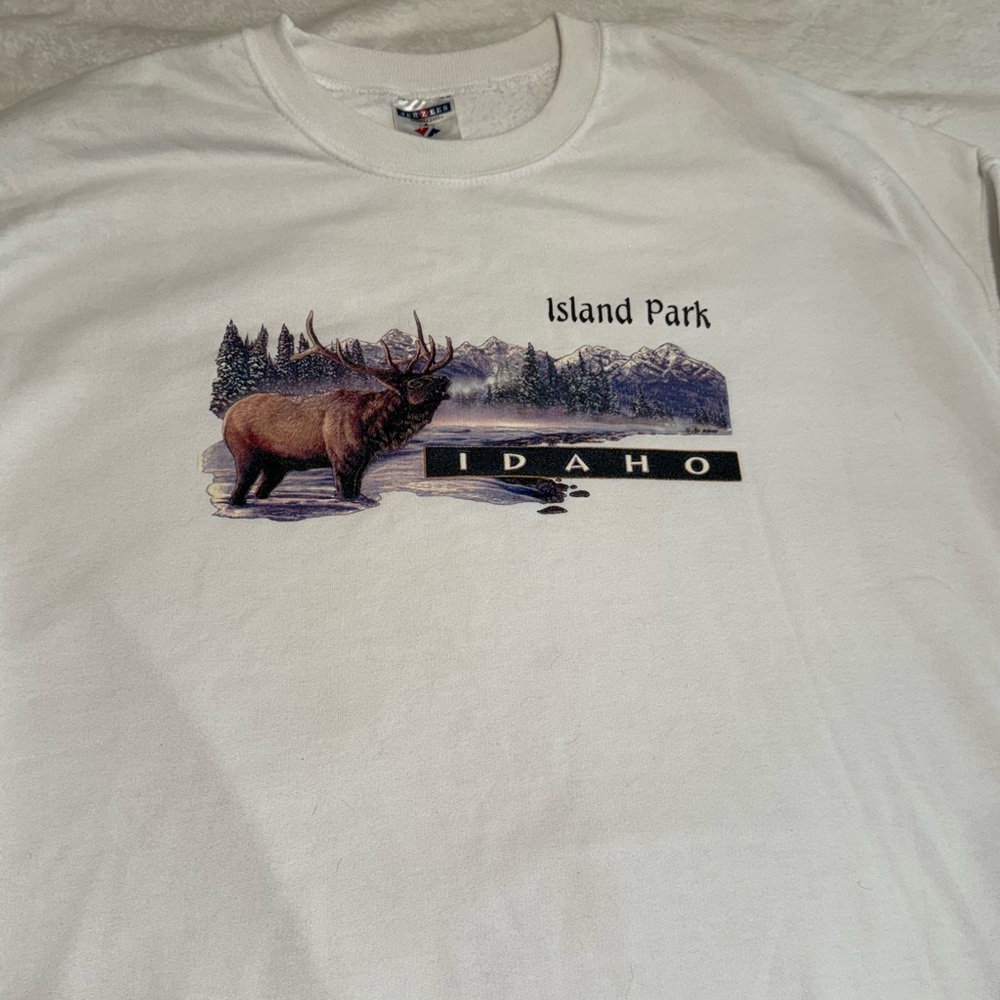Vintage White Nature Sweatshirt Crewneck Elk Mountains Graphic Adult Size XXL